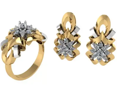 Twisted Earring Ring Set 2425 3D print model