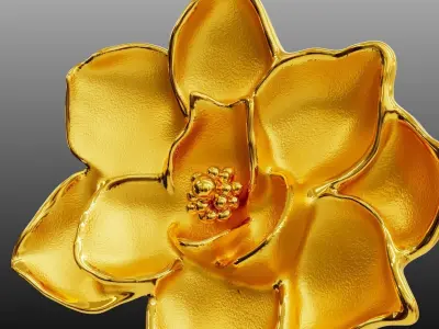 Magnolia Flower Pendant Gold Jewelry Vintage Jewelry 3D model