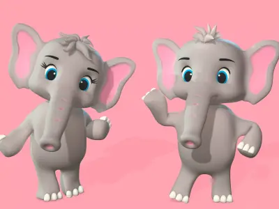 Stylized Toon Elephants rigged Low-poly 3D model