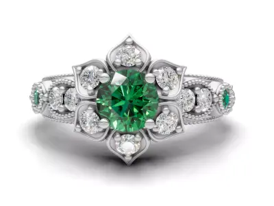 Floral Cluster Ring Vintage Beaded Shank CAD for Printing 3D print model