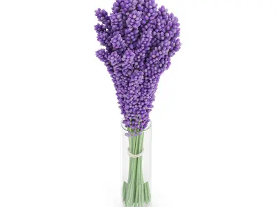 Violet Lupine in Glass Vase 3D model