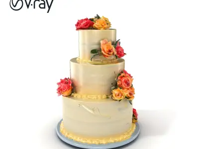 ThreeTier Wedding Cake with Flowers model pack Low-poly 3D model