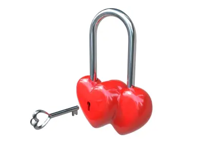 Double Heart Padlock 3D model 3D model