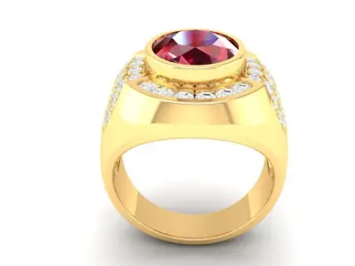 Luxury Oval Gemstone Pave Diamond Ring for Men 3D Model 137 3D print model