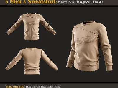 5 Men Sweatshirt -MD-Clo3D -ZPRJ - FBX - OBJ  3D model