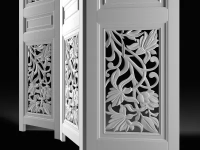 Folding Screen with Decorative Carving 3D model