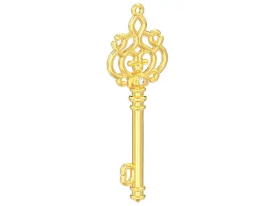 Decorative key pendant with one gemstone 3D print model