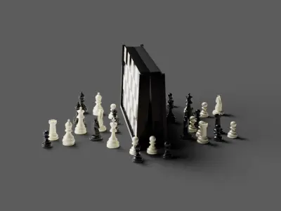 Rigged Chess Board with Complete Chess Pieces 3D model