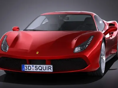 HQ LowPoly Ferrari 488 GTB 2016 Low-poly 3D model