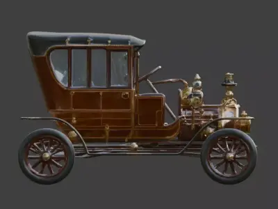Stylized 3D Steampunk Steam-Powered Luxury Carriage Low-poly 3D model