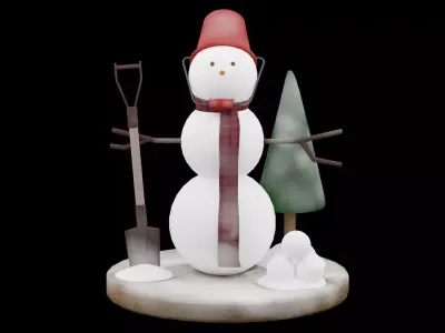 Christmas Snow Man Low-poly 3D model