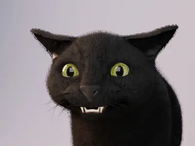 Cat black Rigged Low-poly 3D model