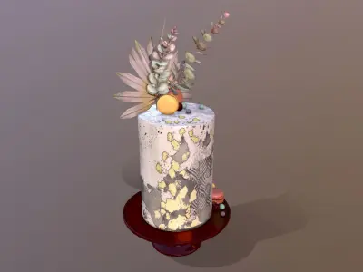 Luxury Golden Buttercream Cake Low-poly 3D model