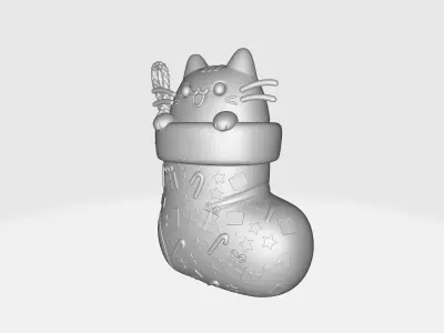 Adorable Cat in Christmas Stocking Cute Holiday Cat Ornament 3D print model