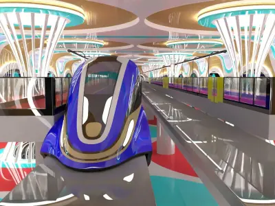 Sci-fi maglev station with train 3D model