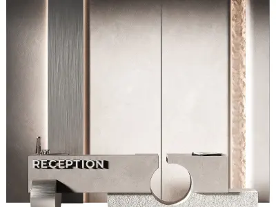 Reception desk Rough stone and Brushed Metal 3D model