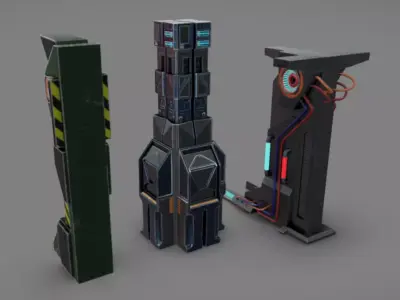 SciFi Columns Low-poly 3D model