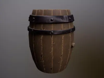 Wooden Barrel with Metal Hoop Game Ready Low P Low-poly 3D model