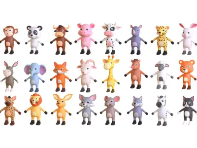 High-Quality 3D Cute Animal Character Pack 01 Low-poly 3D model