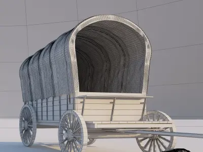Carts wooden wagon Low-poly 3D model