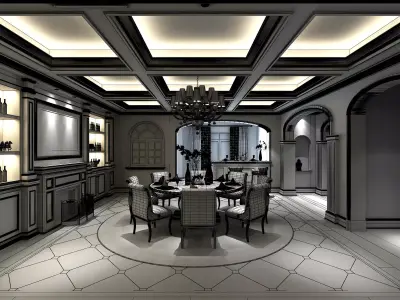 European classical restaurant Low-poly 3D model