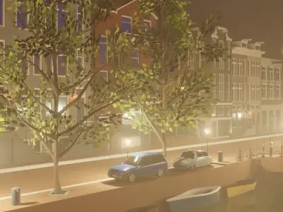 Amsterdam street corner Low-poly 3D model