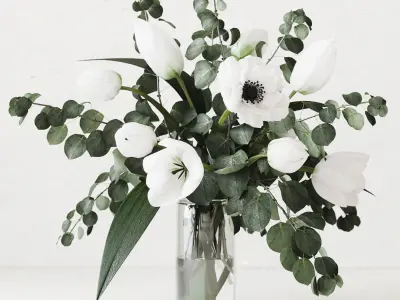 Eucalyptus bouquet with tulips 3D model