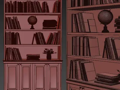 wooden library bookcase 3D model