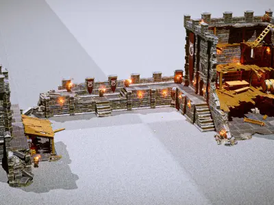 Castle Ruins Props Asset Low-poly 3D model