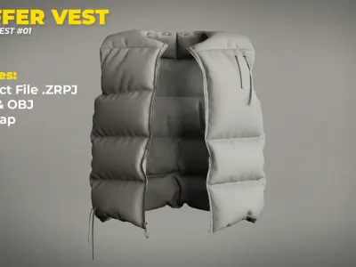 Modern Puffer Vest - Marvelous Designer Clo3D Project 3D model
