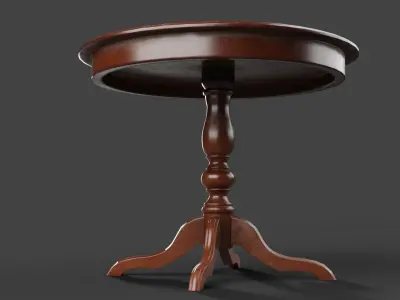 Round wooden coffee table in vintage style Low-poly 3D model