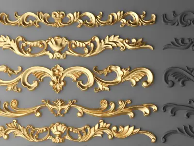 Cartouches SET 3D of gold ornate ornaments 3D model