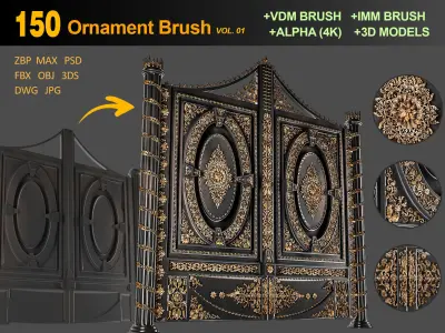 150 Ornament Brushes 4K Alphas and 3D Models- VOL 01 3D model