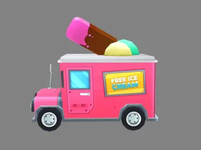 Cartoon ice cream truck - dining car Low-poly 3D model