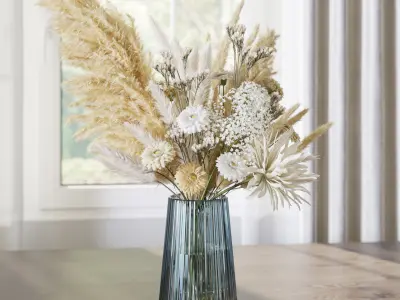 Flower Set 069 white pampas chrysanthemum fern 3D model