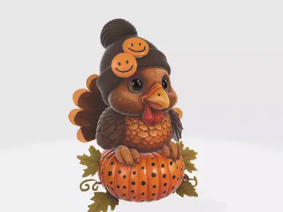 Adorable 3D Printed Turkey with Pumpkin 3D print model