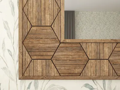 MIRROR AND TABLE HONEYCOMB WOODEN TOP AND FRAME 3D model