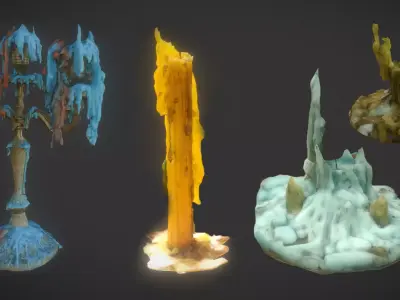 Scanned photorealistic retro candle holder and 3 candles Low-poly 3D model