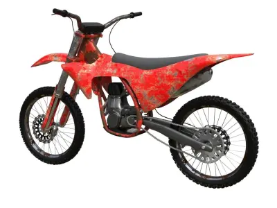 Rusty motocross dirt bike motorcycle Low-poly 3D model