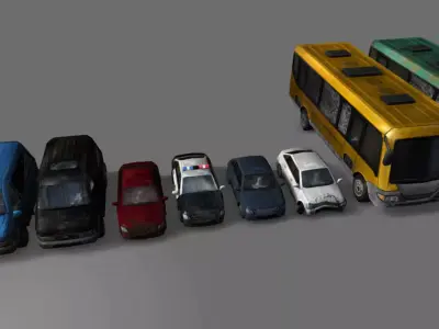 ApocalypticVehiclePack group of cars and buses Low-poly 3D model