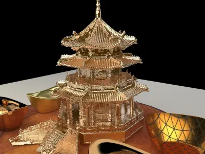 chinese tower with yuanbao 3D model