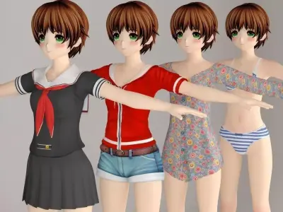 T pose nonriged model of Hinata anime girl  3D model