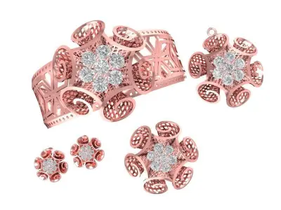 Elegant Floral Diamond Jewelry Set for Women 3D Model 1191 3D print model