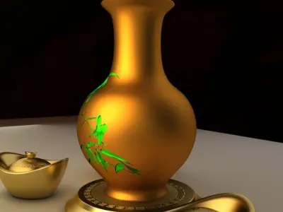Chinese gold ingot Low-poly 3D model