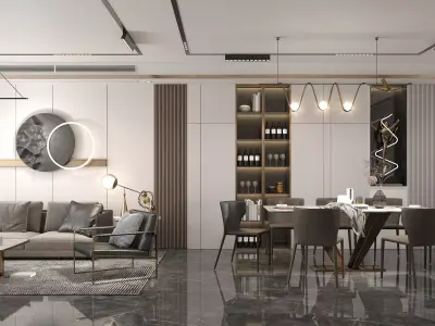 Living Room and Dining Room Scene 3D model