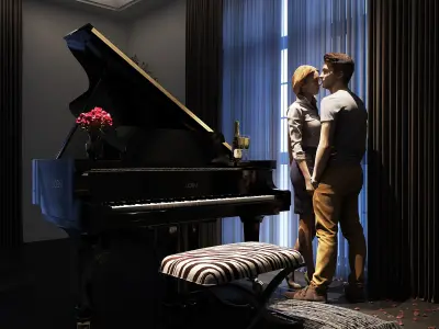 Dinningroom Night scene Interior Render in 3dsmax and V-ray 3D model