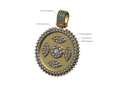 Diamond clusters round iced pendant with bail 3D print model