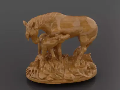 Horse and Foal 3D Model  Artistic Sculpture  3D print model