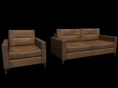 Sofa and Armchair Low-poly 3D model