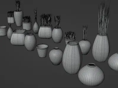 Stripped Ceramic Pots Collection Low-poly 3D model